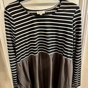 Umgee Black and White Striped Long Sleeve Top